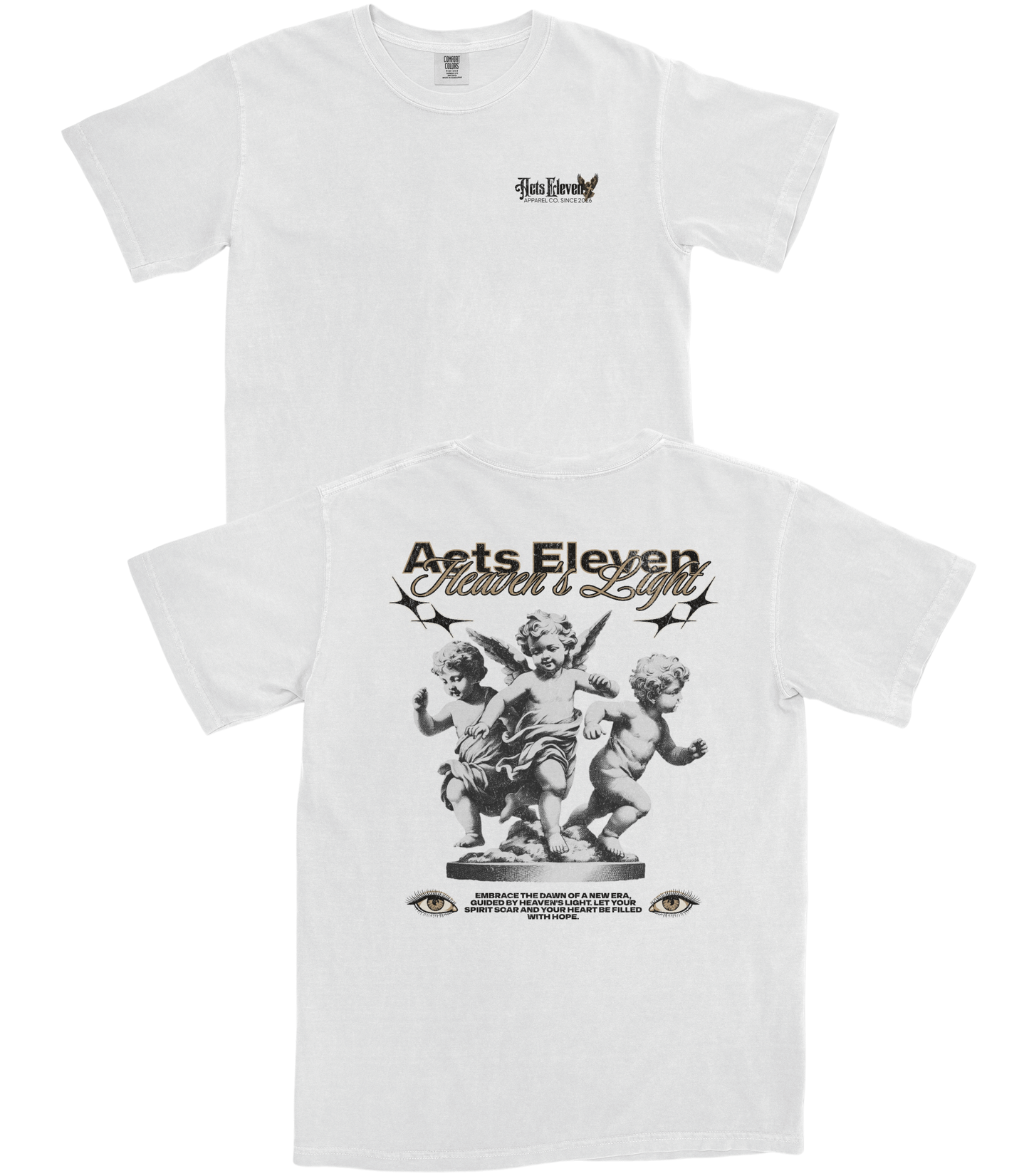 A white short-sleeve t-shirt shown from both front and back. The front features a small black graphic on the left chest with the text 'Jenine Family'.
