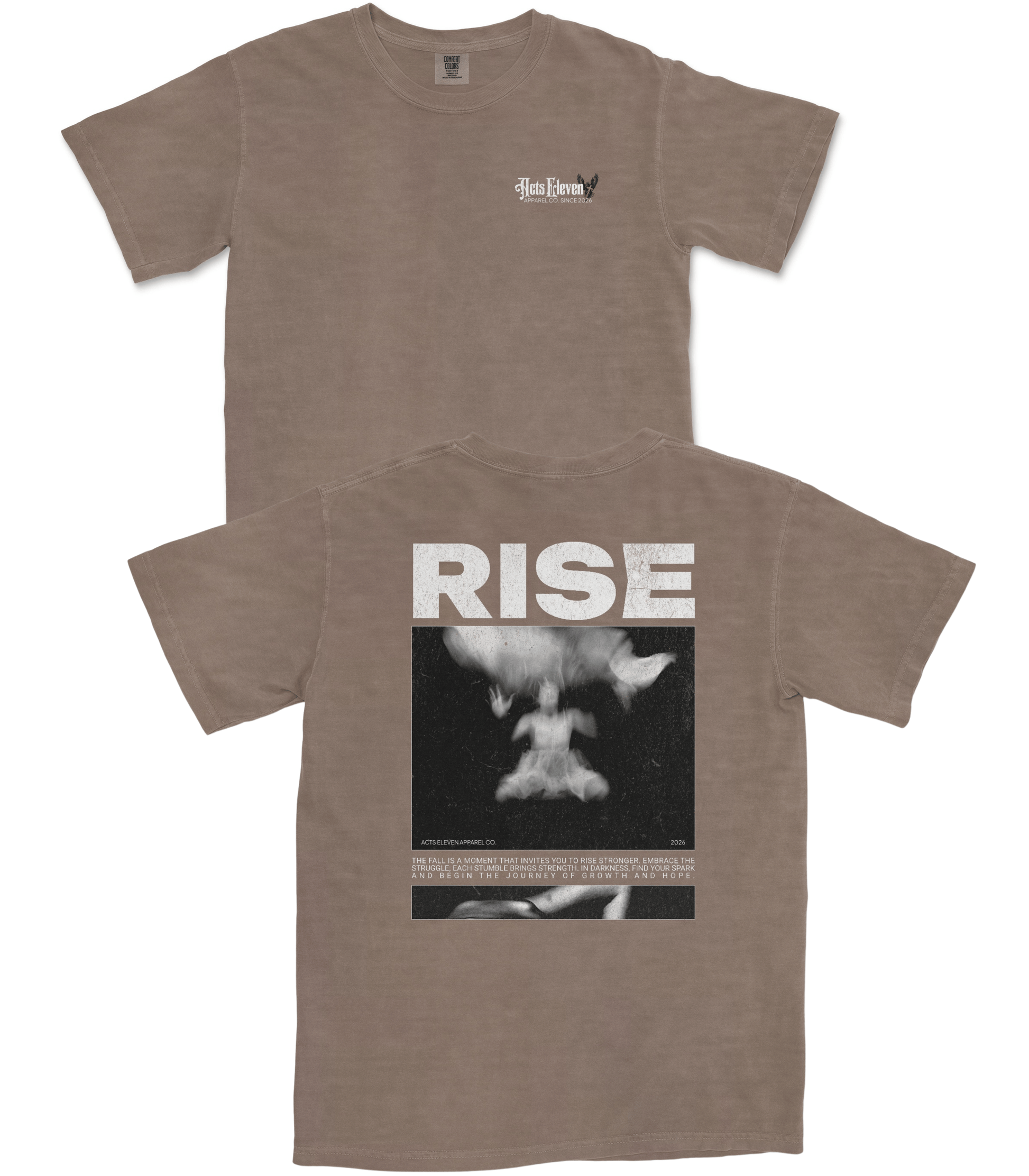 A brown short-sleeve t-shirt shown from both front and back. The front features a small white 'Don't Look Back' logo on the left chest.